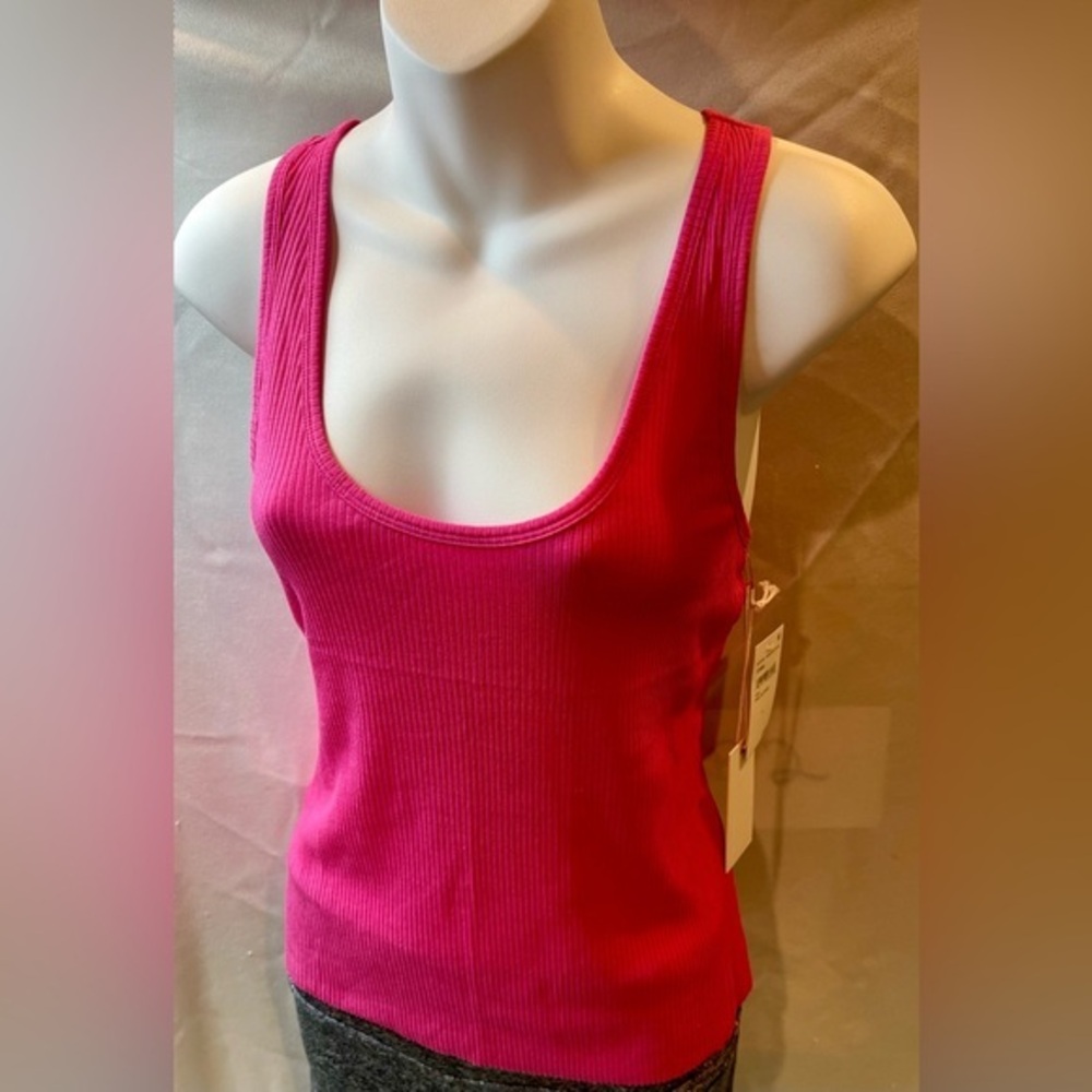 GOOD AMERICAN LIGHTWEIGHT pink RIBBED COTTON‎ TANK top size LARGE